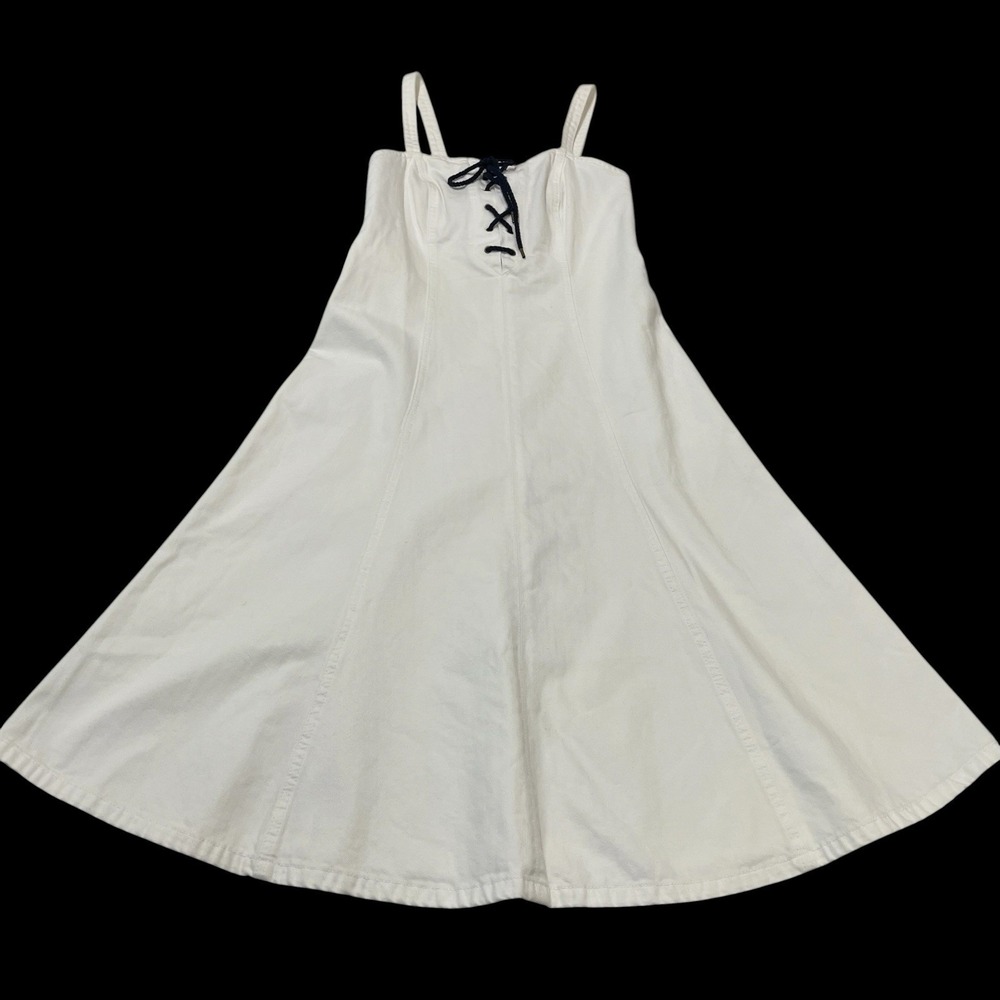 Lauren Jeans Co Dress White Denim Sleeveless Lace Up Midi 4 Preppy Old Money